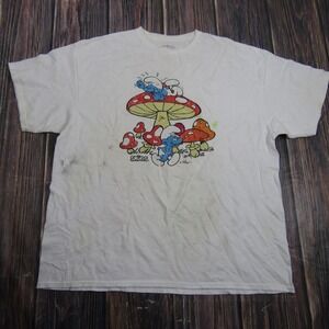 The Smurfs Graphic T-Shirt Men 2XL White Short Sleeve Cotton Cartoon Tee
